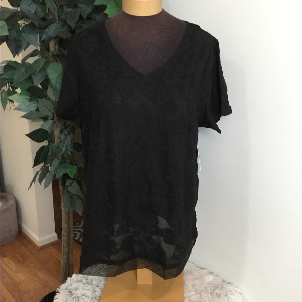 Evri textured floral mineral black short sleeve 4X